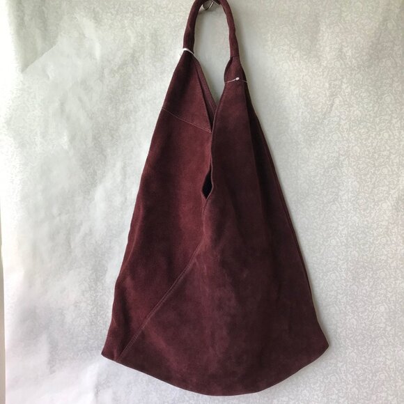 CHEVAL Firenze  Suede Genuine Leather Hobo Bag w Pouch   Wine  Made In Italy - Picture 3 of 11